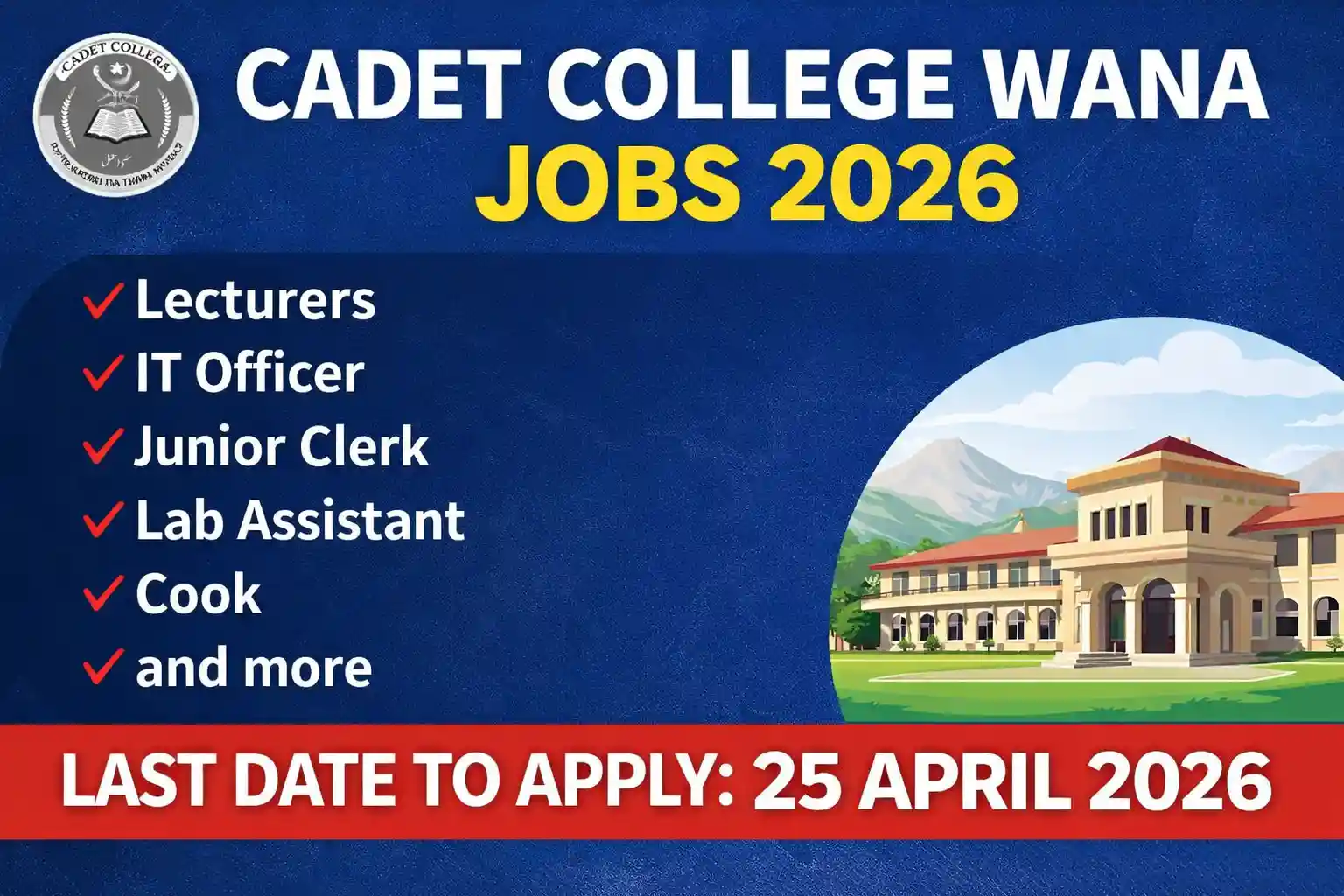 Cadet College Wana Jobs 2026